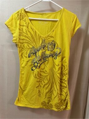 Vintage Y2K Apple Bottoms Rhinestone Graphic Ruched Tee Shirt Women’s Large